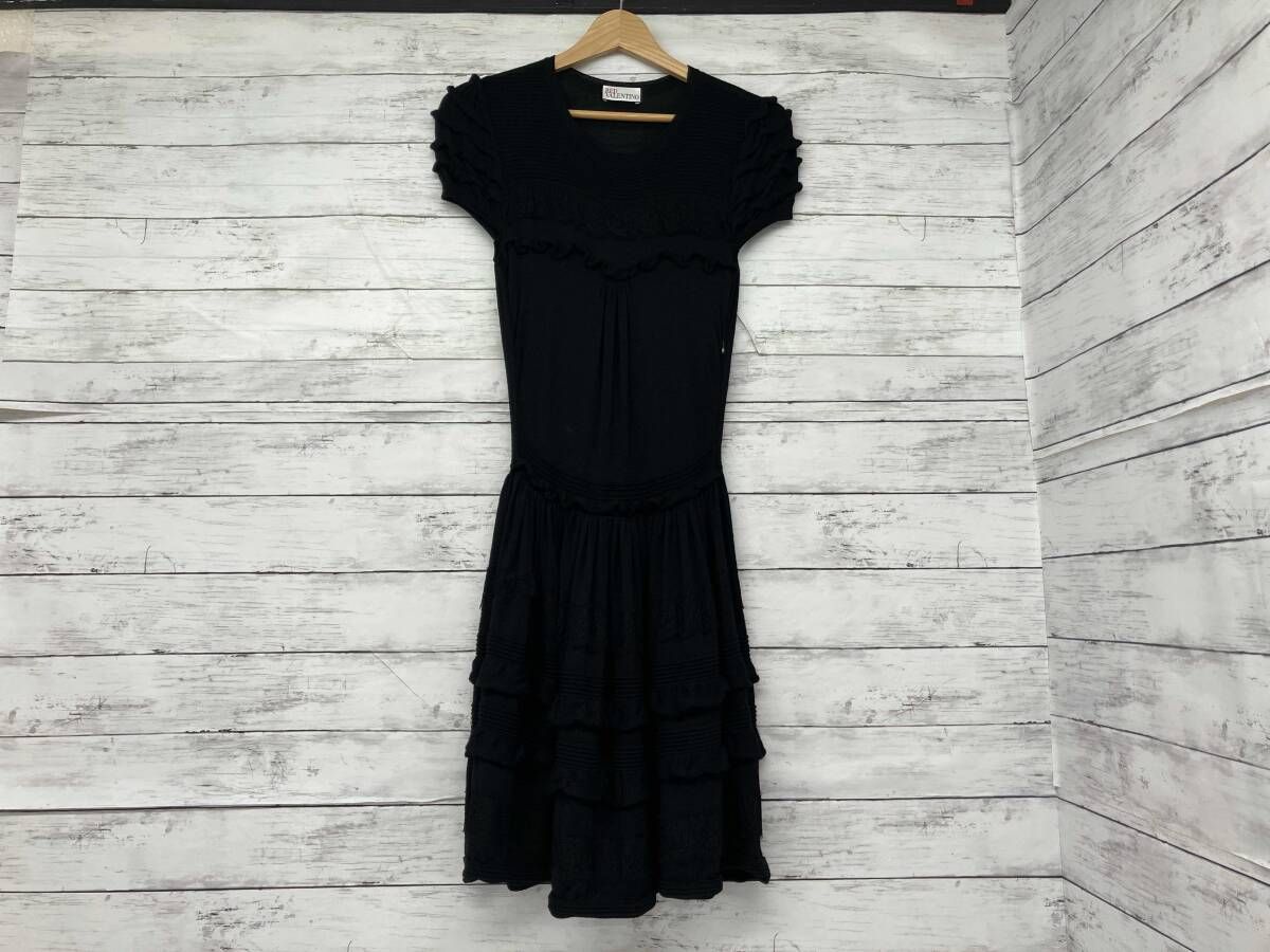 RED VALENTINO／半袖ニットレースワンピース／ブラック／Sサイズ