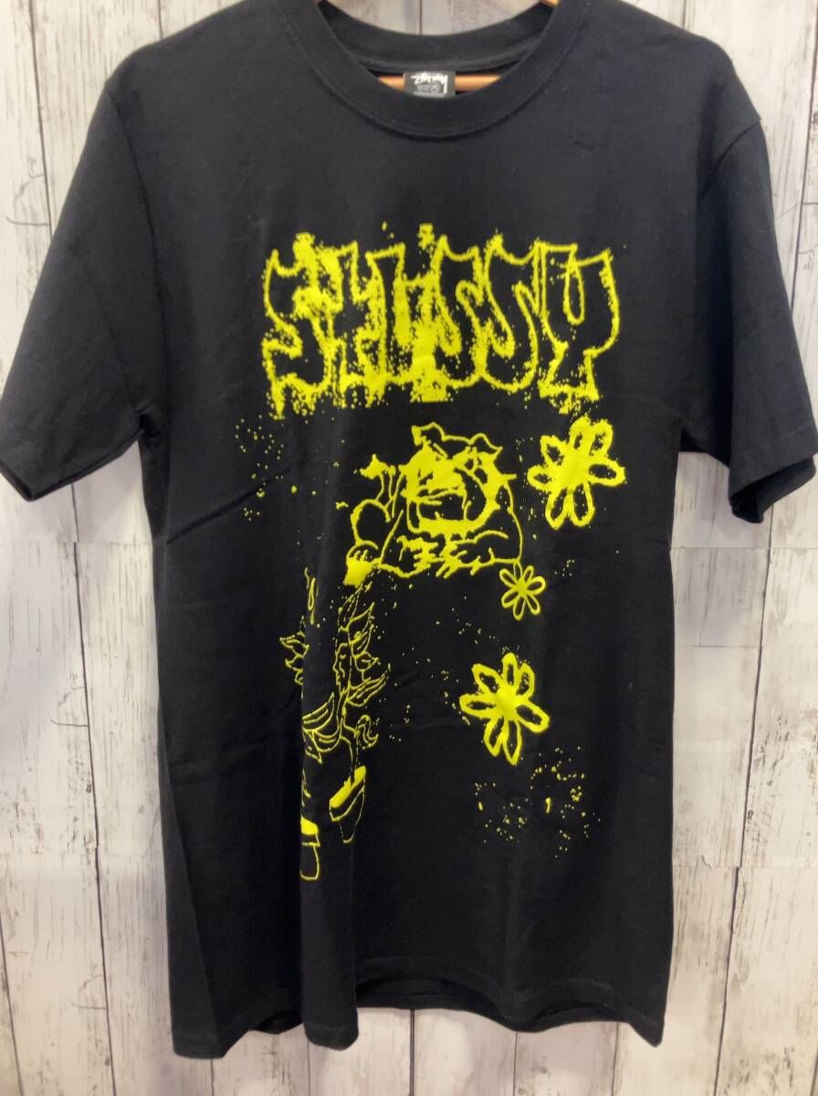 STUSSY ステューシー 半袖Tシャツ マルチプリント イエロー ブラック Mサイズ