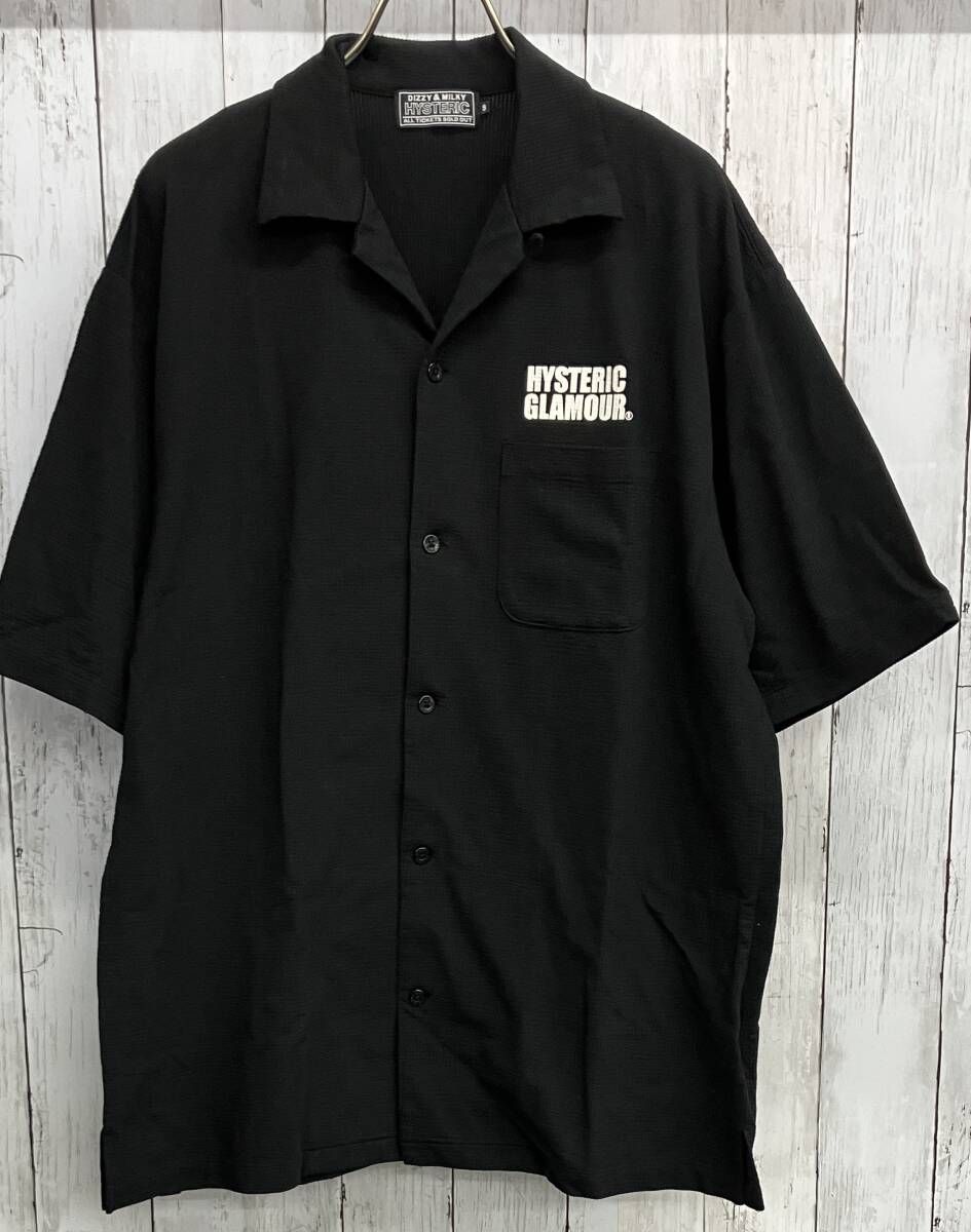 HYSTERIC GLAMOUR 半袖シャツ ヒステリックグラマー オープンカラー バックプリント ブラック size S