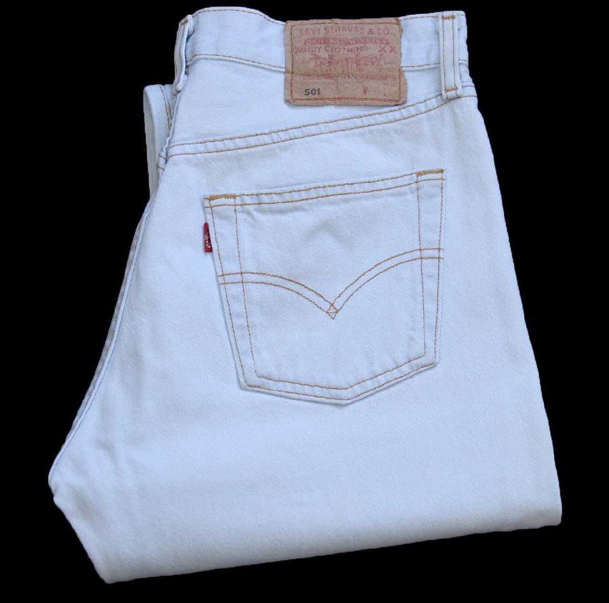 90s スペイン製 Levi'sリーバイス 501 デニムパンツ アイスブルー W30SDP4463 ユーロ ビンテージ ジーンズ ストレート ホワイト