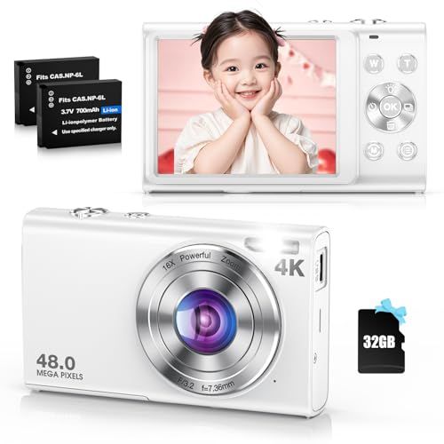 デジカメ 4K デジタルカメラ オートフォーカス 4800万画素 コンデジ 16倍デジタルズーム 手ぶれ補正 Vlog 自撮り コンパクトカメラ 2.8インチIPSスクリーン 32GBMicroSDカード付き バッテリー2個付属 軽量 携帯便 a92ae688