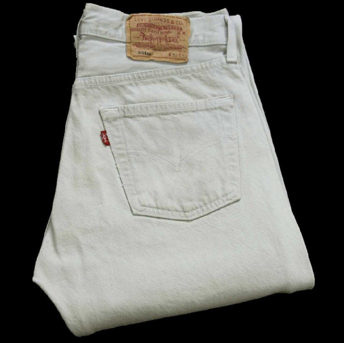 00s 英国製 Levi'sリーバイス 501 カラーデニムパンツ ライトグレー W30 L34★E6 ユーロ オールド ジーンズ ストレート ホワイト