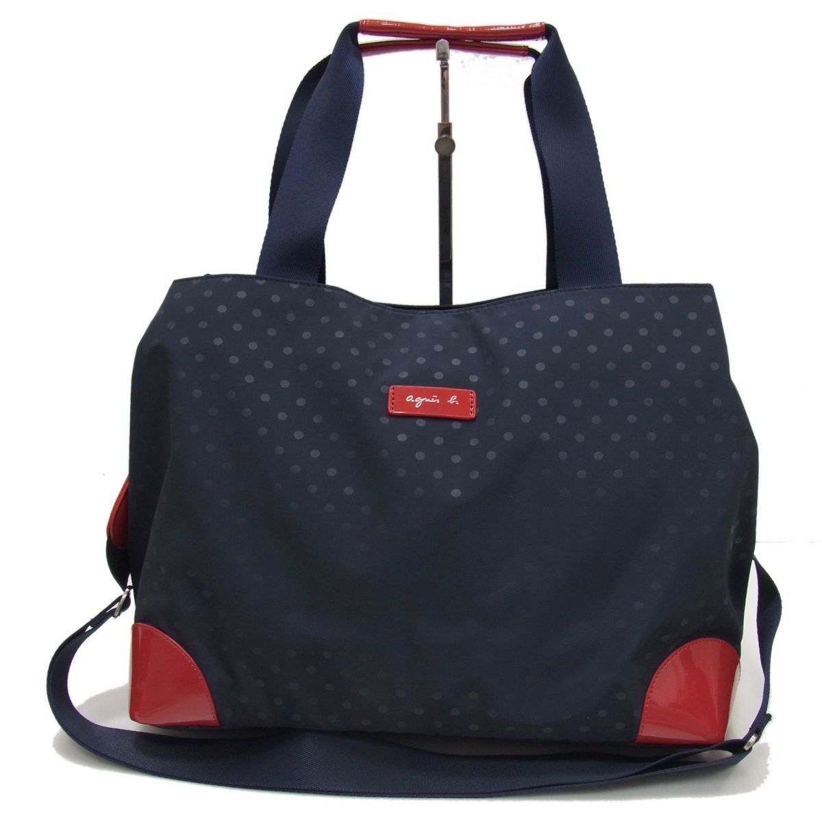 定価23,100円☆agnes b 2WAY ボストンバッグ ネイビー ドット柄 軽量 
