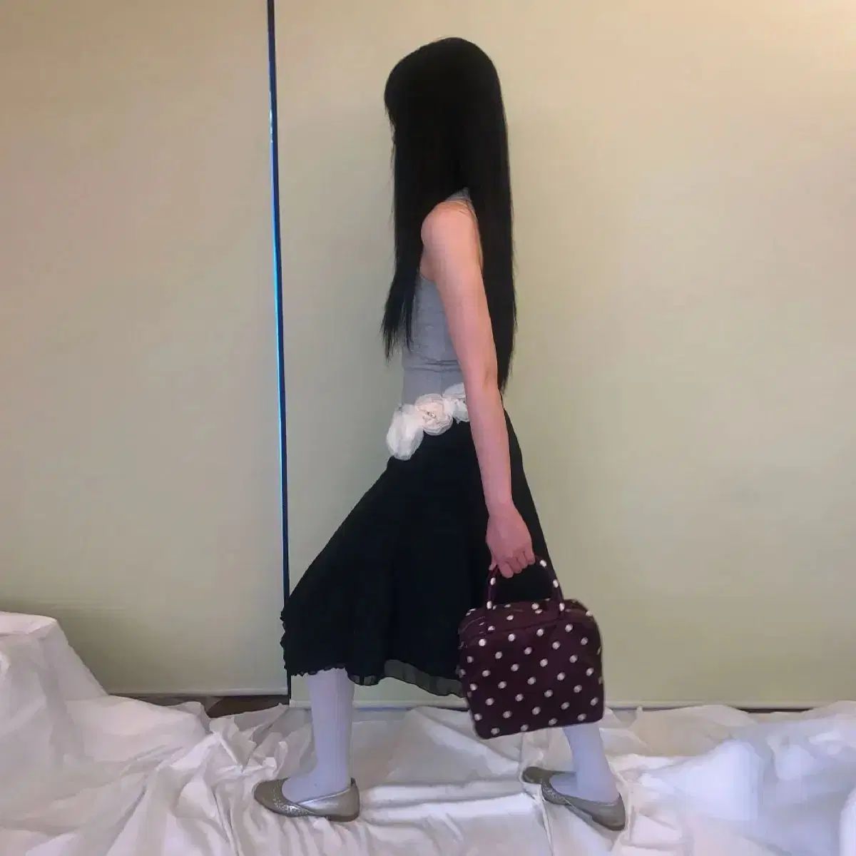 ピーチバスケット麻マーケット polka dote bag purple