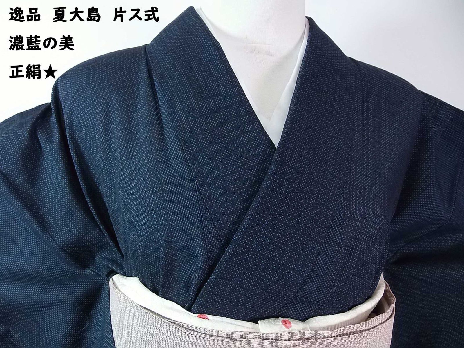 涼風纏う紺藍の美 夏大島 紗着物 片ス式 幾何学文様 正絹 逸品