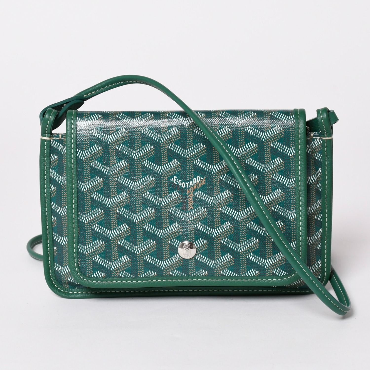 新品同様 GOYARD ゴヤール プリュメ ポーチウォレット ショルダーバッグ PLUMETPMLTY09CL09P レザー グリーン シルバー金具 中古 4a002750