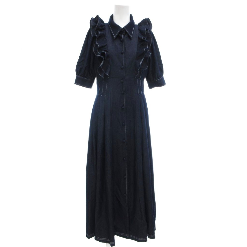 ウィルセレクション WILLSELECTION ワンピース F 紺 ネイビー シャツ襟 フリル 半袖 /SC ■ECF004