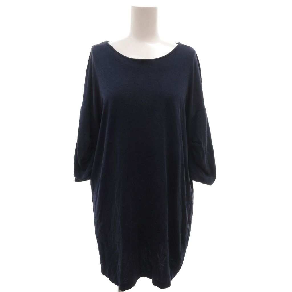 ジルサンダー JIL SANDER 美品 チュニック カットソー ブラウス 半袖 S ラウンドネック ギャザースリーブ 杢 紺 ネイビー /KB ■ECG004