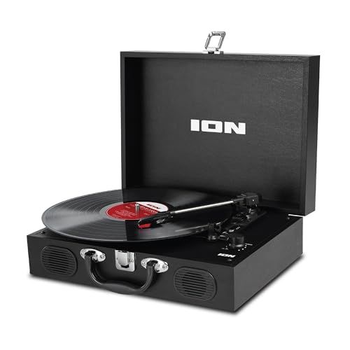 ION Audio レコードプレーヤー スピーカー内蔵 ポータブル スーツケース型 持ち運び 電池でも稼働 3つの回転スピードに対応 RCA出力端子搭載 針付属 アイオン Vinyl Transport 黒ts 6de73531