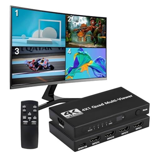 4K@30Hz HDMI 画面分割器 4入力1出力 hdmi画面分割切替器 画面切り替え器 1080P 4画面同時表示 クアッドマルチビューアー DVD/ゲーム機/PS3/PS4 Pro/Xbox監視用リモコン付きts 3d53b2da