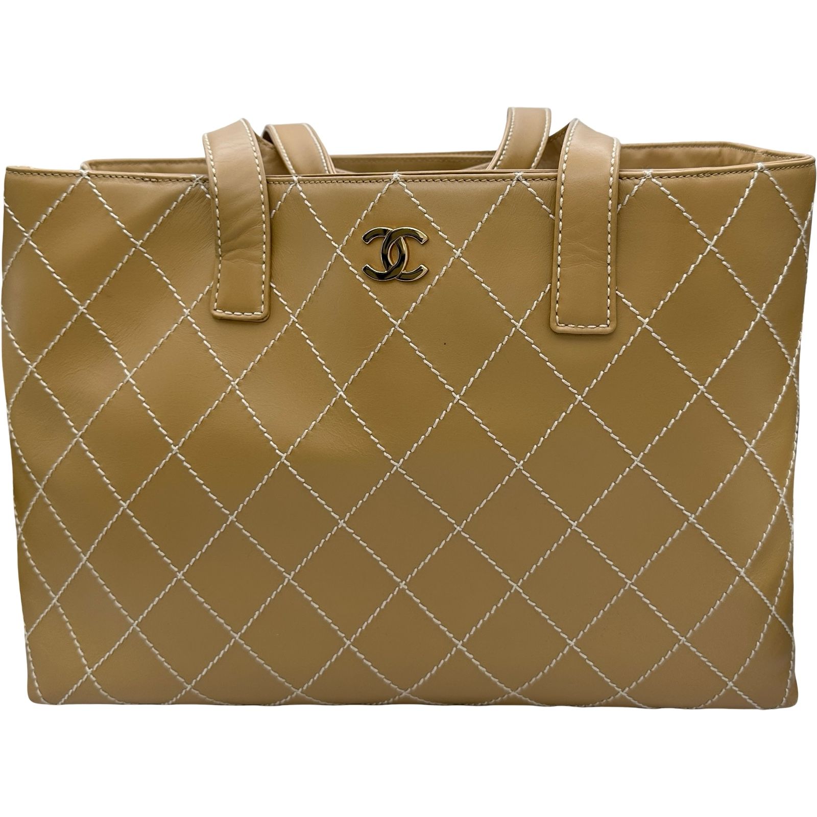 シャネル CHANEL ワイルドステッチトートバッグ 7番台 ベージュ GD金具 