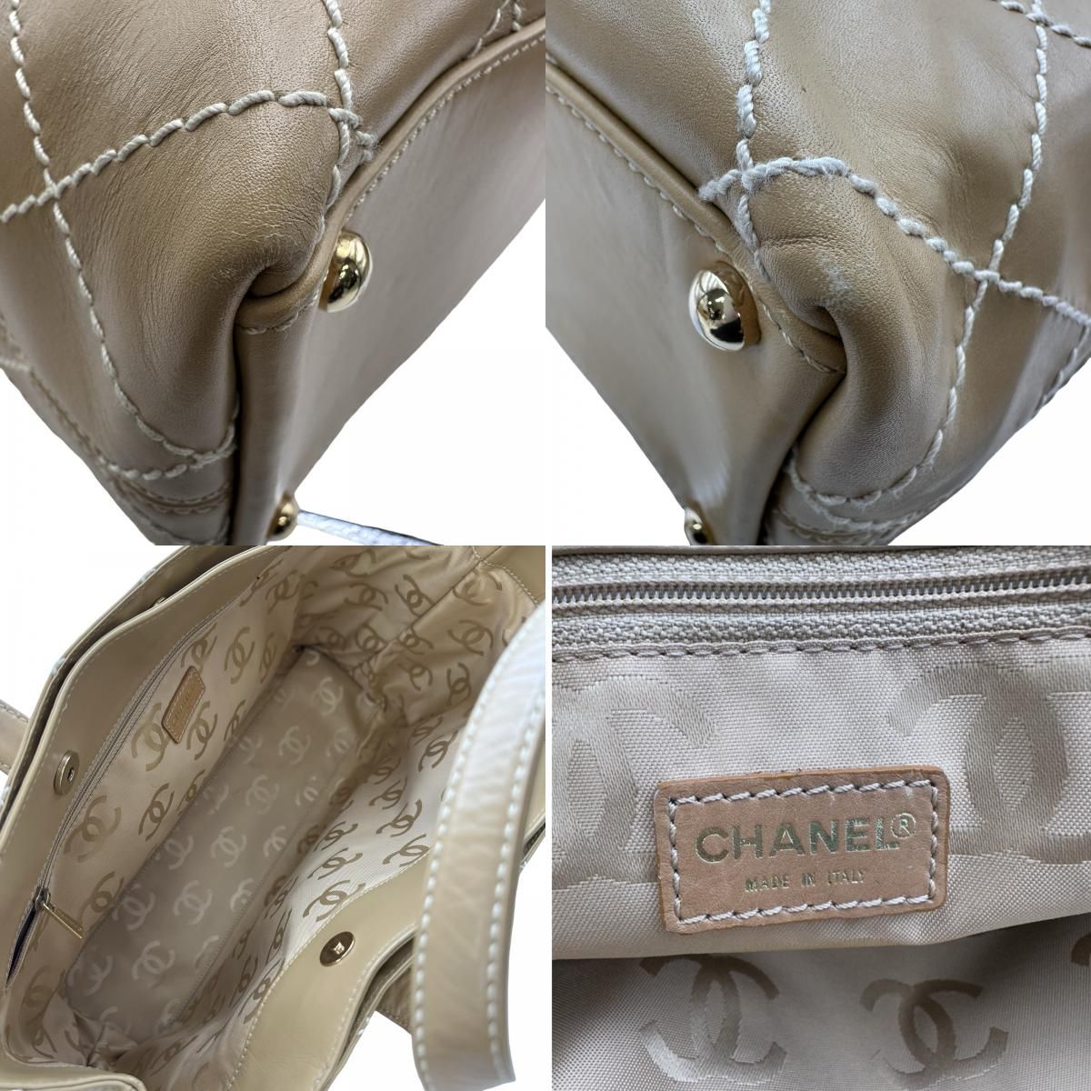シャネル CHANEL ワイルドステッチトートバッグ 7番台 ベージュ GD金具 