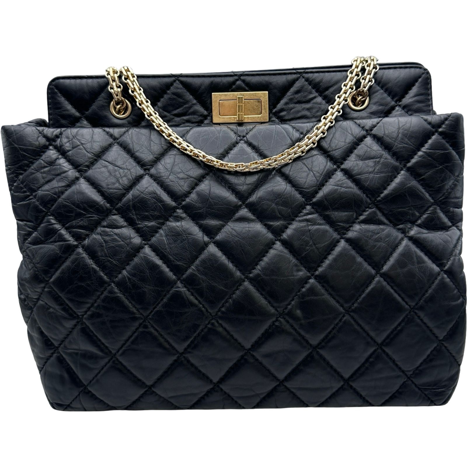 シャネル CHANEL 2.55 チェーンえいハンドバッグ 15番台 ブラック×ゴールド金具 エイジドカーフ レディース ハンドバッグ