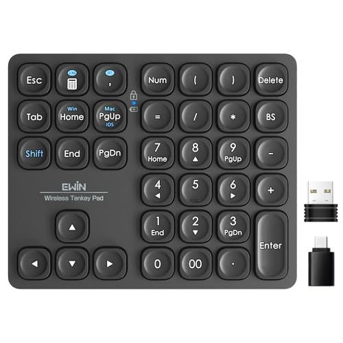 Ewin テンキー Bluetooth5.2 / 2.4G接続 2台接続 Mac対応テンキー ワイヤレス 数字キーボード Bluetoothキーボード 超薄軽量 numlock連動 Type-C充電 37キー 日本語対応 iOS iPadOS 272594da