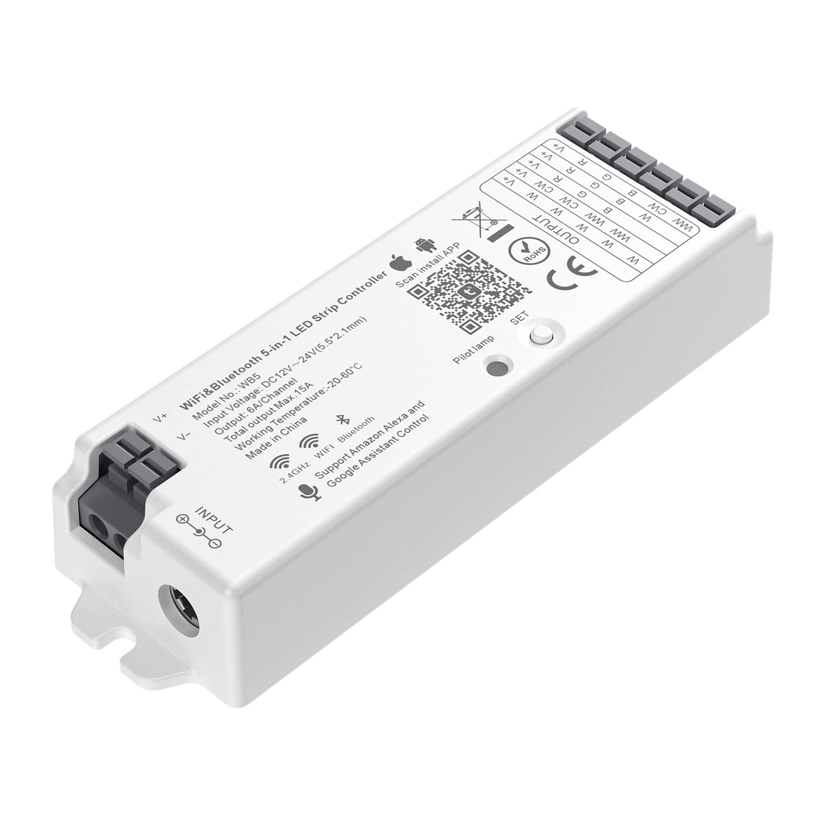 BTF-LIGHTING 2.4 GHz 5 in 1 WiFi PWM LEDコントローラー Alexa/Google Home Assistantと互換性がある 音声制御 APP/リモコン制御可能 コントロール 単色、CCT、RGB、RG c9363299