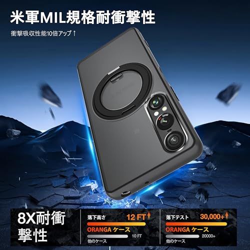 【新品】【改善型】 ORANGA SONY Xperia 1 VII ケース 【360度回転できるスタンド】 多機能一体 縦横両対応 マグネット搭載 MagSafe対応 ストラップホール付き 薄型 半透明 指紋防止 米軍MIL規格耐衝撃 リン 144b5a7a