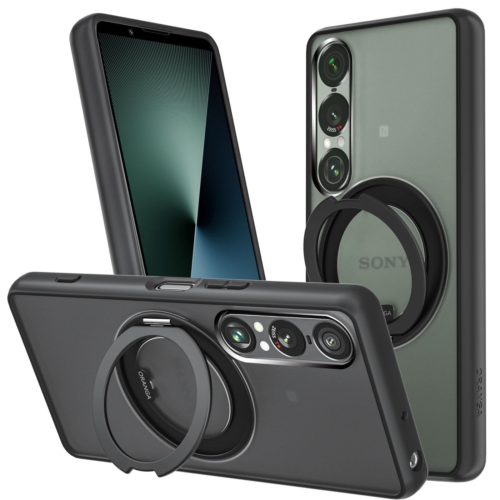 【新品】【改善型】 ORANGA SONY Xperia 1 VII ケース 【360度回転できるスタンド】 多機能一体 縦横両対応 マグネット搭載 MagSafe対応 ストラップホール付き 薄型 半透明 指紋防止 米軍MIL規格耐衝撃 リン 144b5a7a