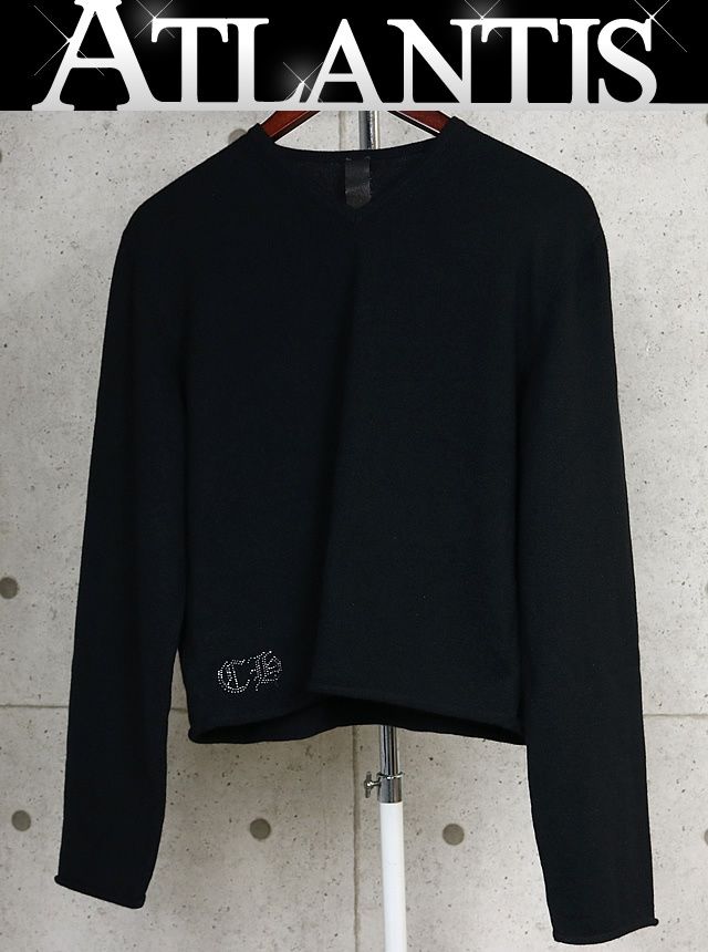 CHROME HEARTS 銀座店 クロムハーツ 美品 ラインストーン クロス カシミヤ ニット セーター メンズ SV925 size:XL 黒 103431
