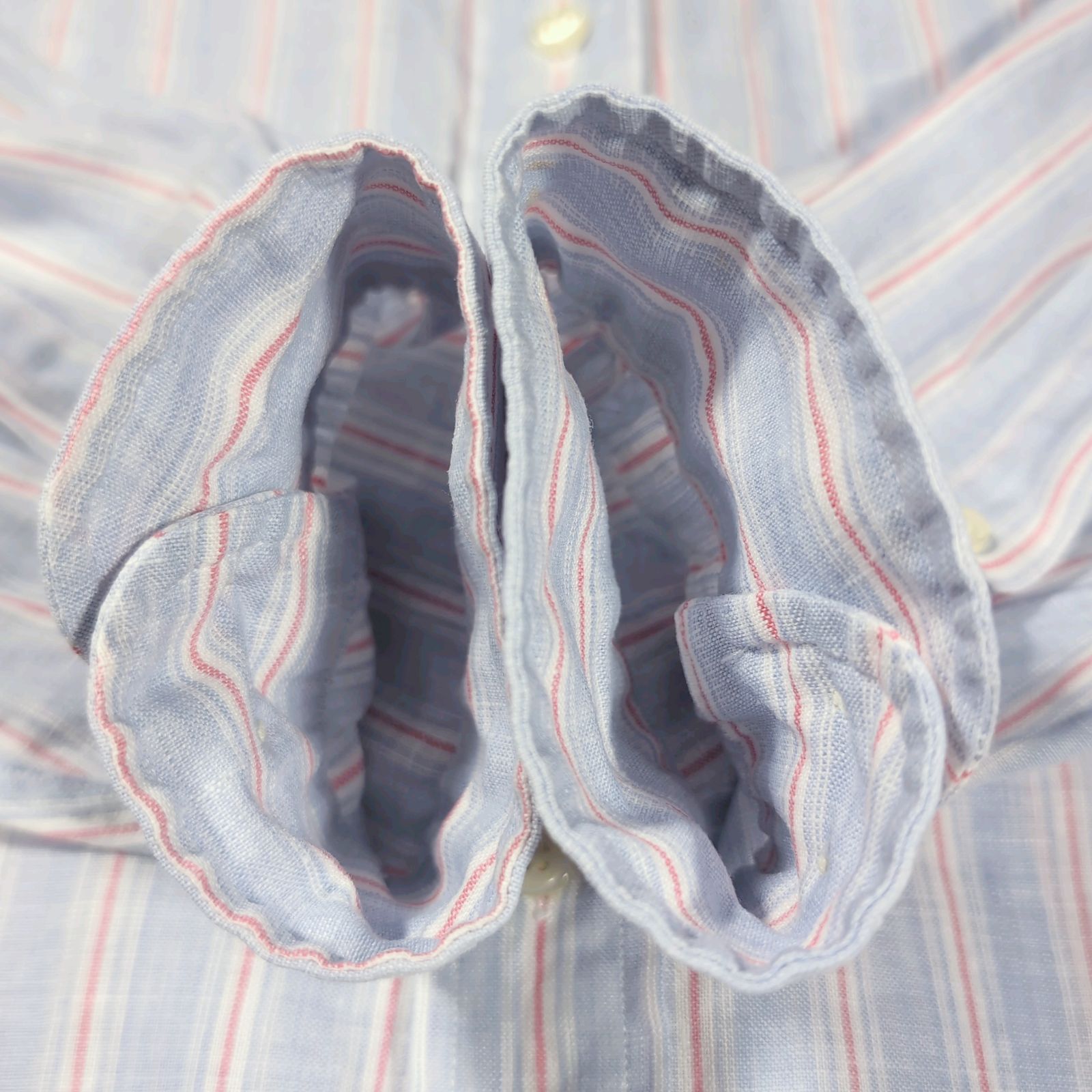 BrooksBrothers IRISH LINEN 麻100% ボタンダウン L/S BD シャツ ブルー系 ストライプ M