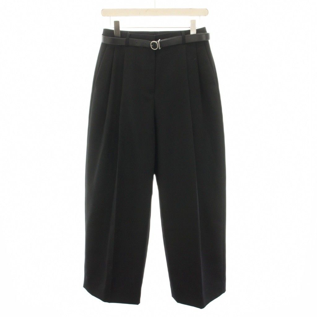 ジルサンダー JIL SANDER 23AW ワイドパンツ スラックス ジップフライ ベルト 32 黒 ブラック J02KA0152 /YT