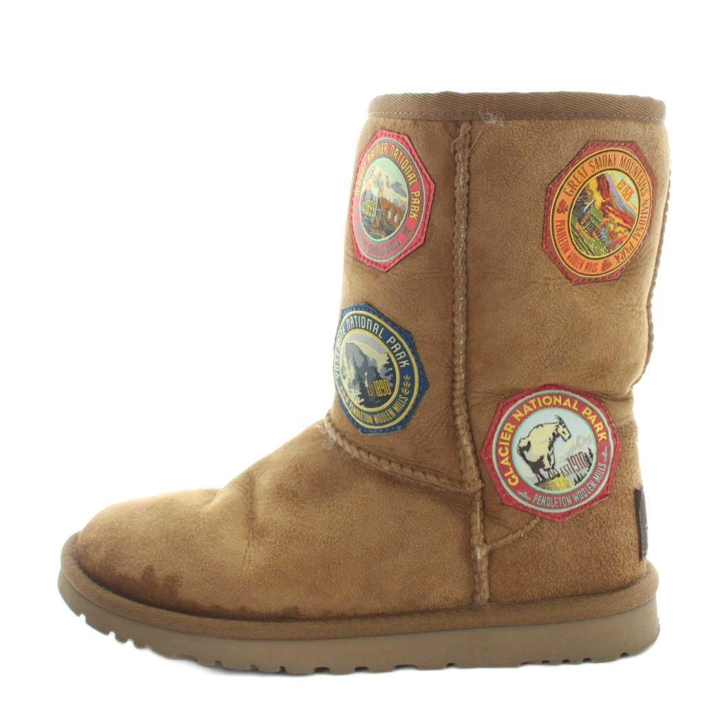 アグ UGG PENDLETON ムートンブーツ ショートブーツ 裏ボア フラット ワッペン 23cm 茶 ブラウン /YI36