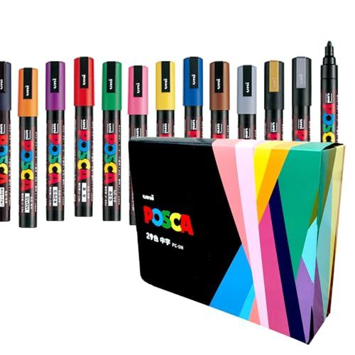 三菱鉛筆 uni ポスカ POSCA 水性ペン 水性マーカー 日本製 カラーペン 中字 PC-5M 全29色セットｍａ