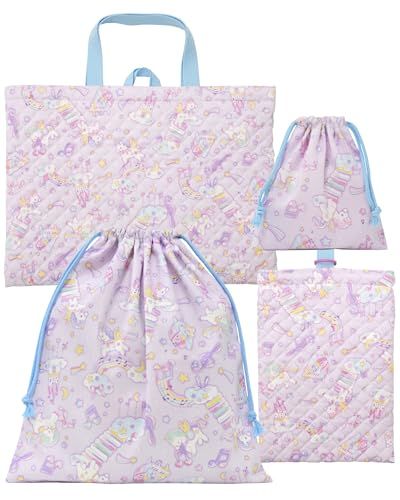 入学 4点セット 入学準備 入園セット 保育園 小学校 レッスンバッグ シューズバッグ 巾着袋 S/L 日本製 子供 キッズ 女の子 ユニコーン パープルｍａ