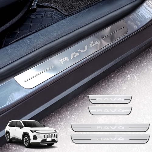 HUDIY RAV4 XA60系 専用 スカッフプレート ステンレス製 サイドステップガード ドアシルプロテクター 傷防止 汚れ防止 日本語取扱説明書付き 4点セット(シルバー)送料無料 1c237b3d