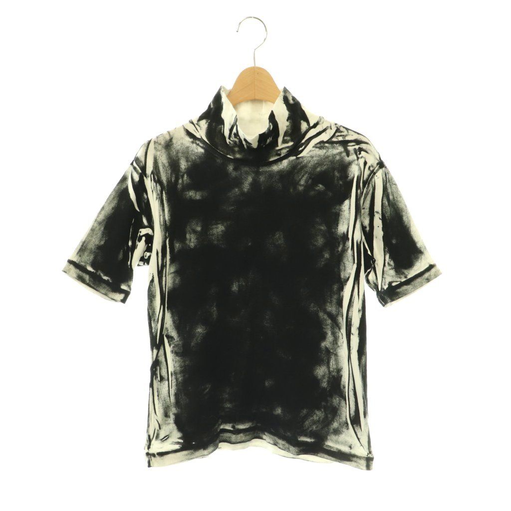 ワイズ Y's ヨウジヤマモト 23SS CIRCULAR RIB GARMENT CRUSH PRINT HIGH NECK HALF SLEEVE Tシャツ カットソー 半袖 2 ブラック /HK ■OS