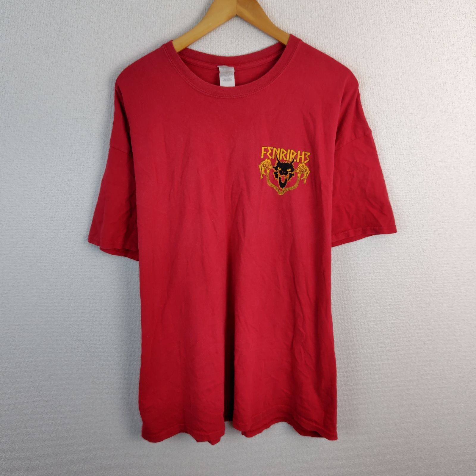 GILDAN ギルダン Tシャツ FENRIRH3 刺繍 レッド メンズ 古着 ストリート グランジ　アメカジ