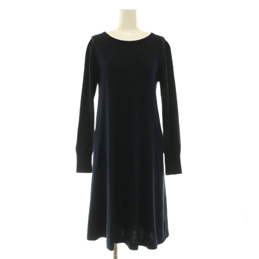 ブルーレーベルクレストブリッジ BLUE LABEL CRESTBRIDGE バックレースアップ ニットワンピース ロング 長袖 チェック切替 38 ネイビー /MY ■OS