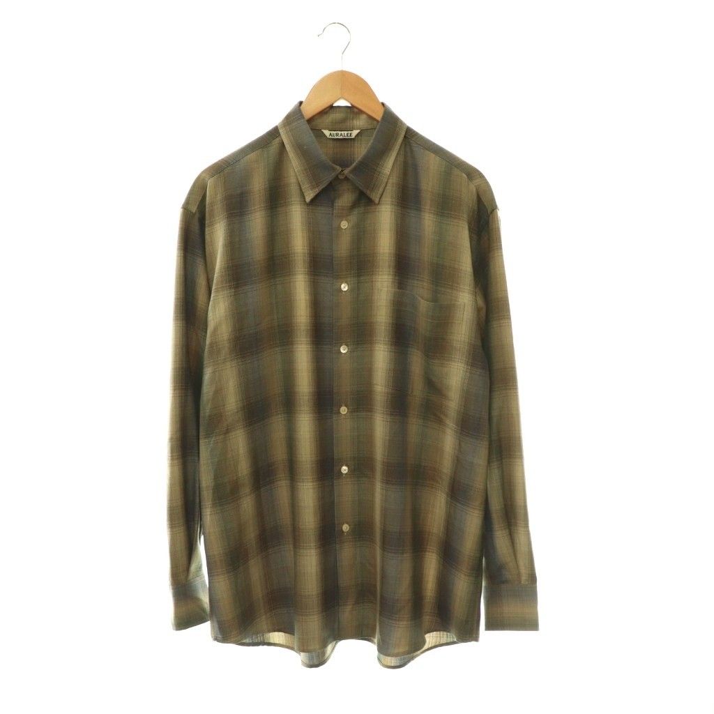 オーラリー AURALEE SUPER LIGHT WOOL CHECK SHIRT シャツ 4 ブラウン ベージュ ネイビー A25AS01LC /CX ■OS ■SH
