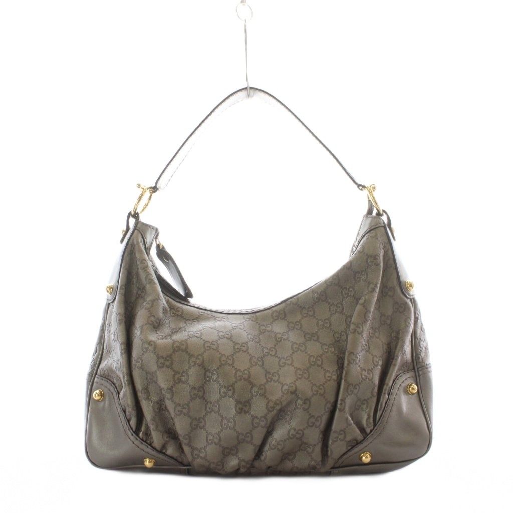 グッチ GUCCI ショルダーバッグ グッチシマ レザー 本革 グレー グッチシマ柄 ホーボーバッグ型 ゴールド金具 211966 /RI ■OS ■OH