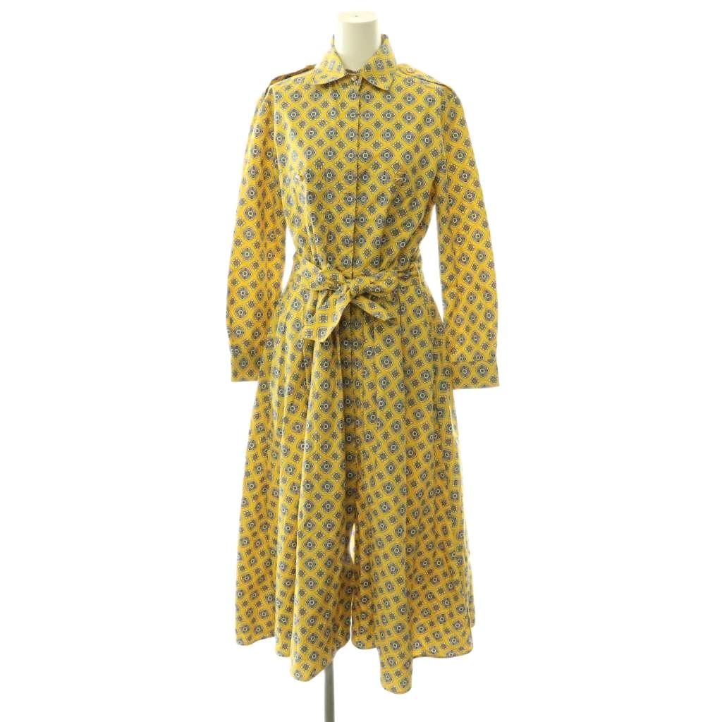 マックスマーラ MAX MARA シャツワンピース ロング 総柄 ベルト付き 38 イエロー マルチカラー /CX ■OS