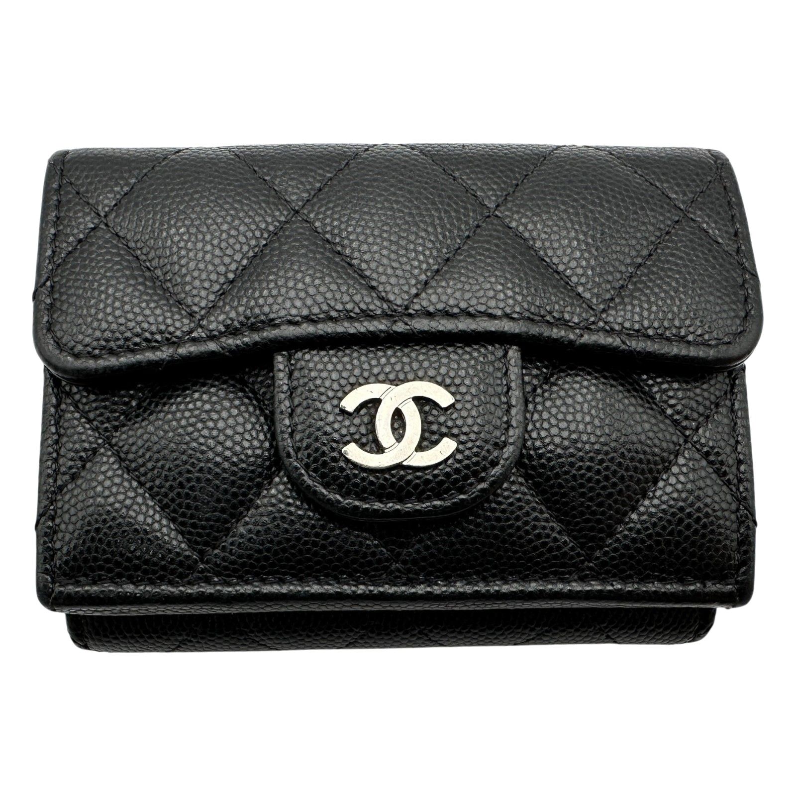 シャネル CHANEL スモールフラップウォレット AP0230 31番台 ブラック シルバー金具 キャビアスキン レディース 三つ折り財布