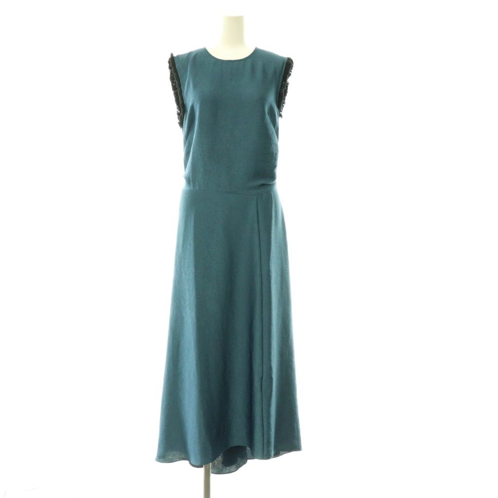 バウム ウンド ヘルガーデン BAUM UND PFERDGARTEN 24AW フリンジトリム ノースリーブワンピース ロング 36 青 ブルー 2421228011816 /HS ■OS