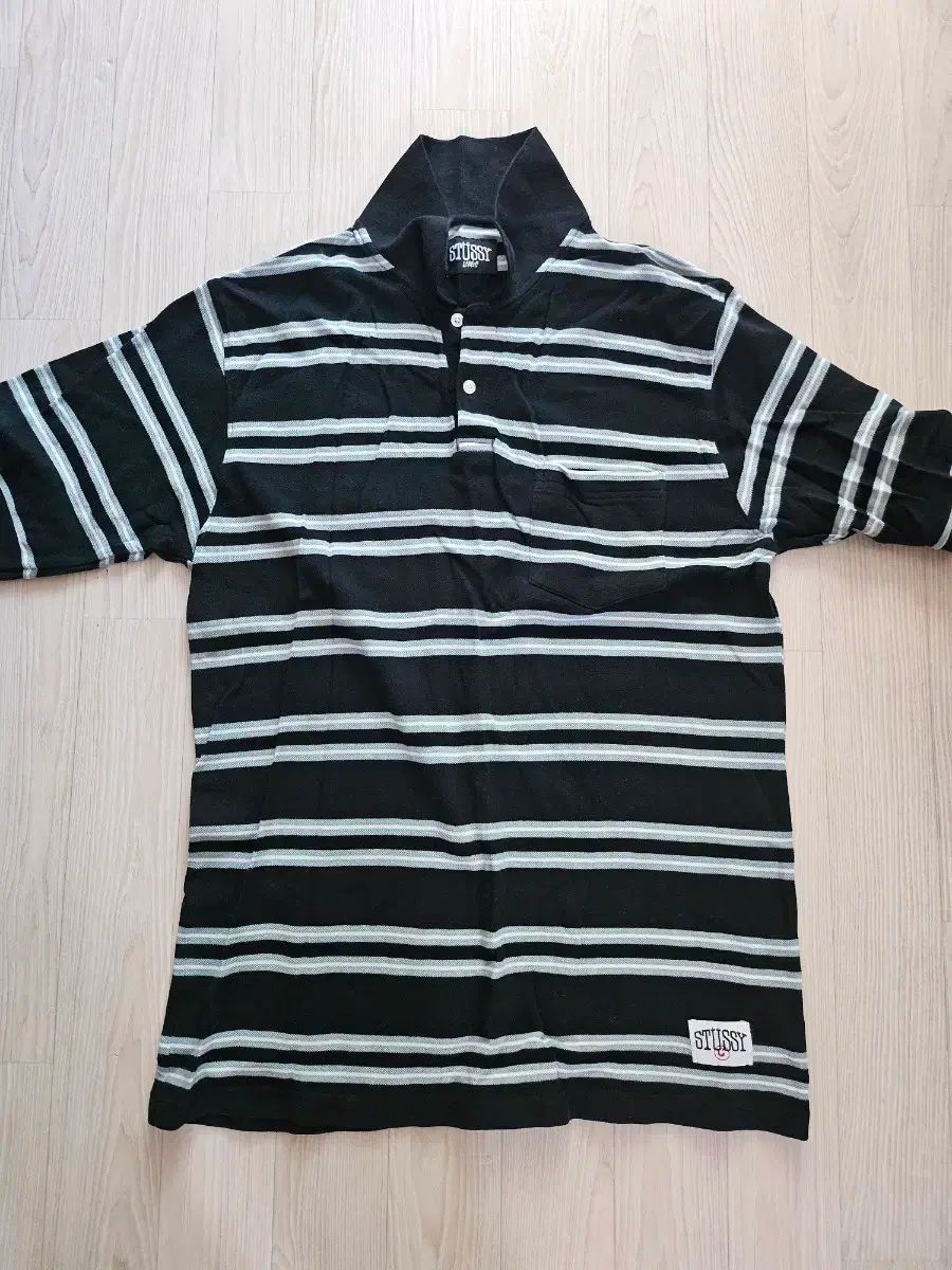 オールド STUSSY ステューシー ストライプ 半袖 ポロTシャツ ブラック