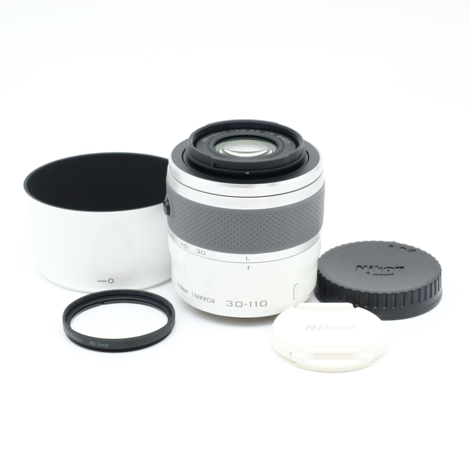 Nikon1 30-110mm ホワイト　フード付き フード、フィルター付き！□極上品□ Nikon 1 NIKKOR VR 30-110mm f