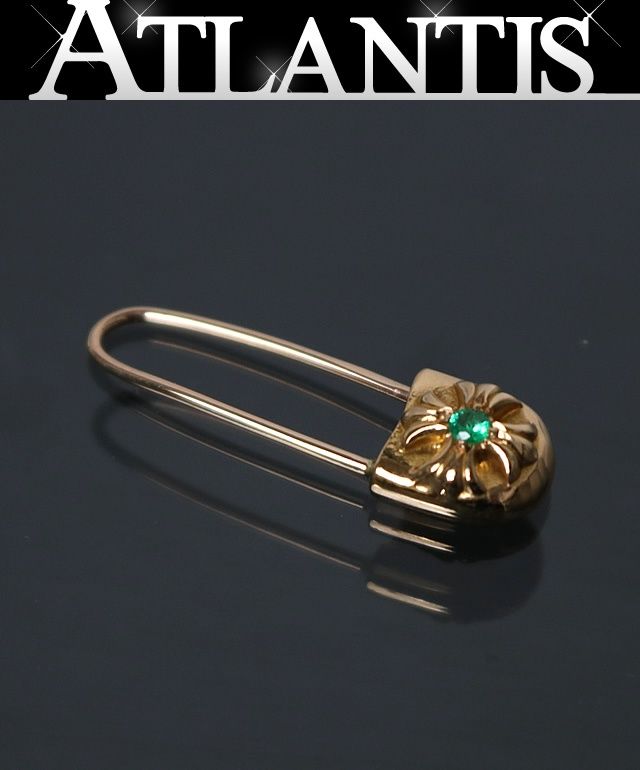 CHROME HEARTS 銀座店 クロムハーツ 22K セーフティピン CHプラス 1P エメラルド ピアス メンズ ゴールド 103258