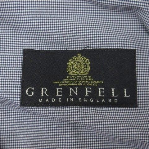【美品】グレンフェル トレンチコート ベルト チェック柄 イングランド製 紺色 グレンフェル GRENFELL トレンチ コート チェック ベルト ネイビー 38