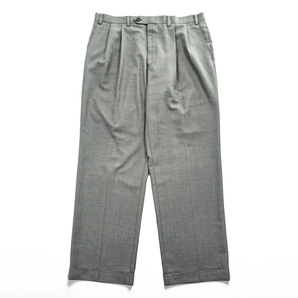 Ralph Lauren 90年代 グレンチェック 2タック スラックス パンツ L グレー プリーツ ダブルカフス