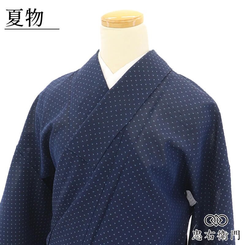夏着物 紗着物 レディース 正絹 紺 絣 身丈156cm 裄丈65cm お出かけ お稽古 ランチ 街歩き Ｓ～Ｍサイズ相当 即日発送