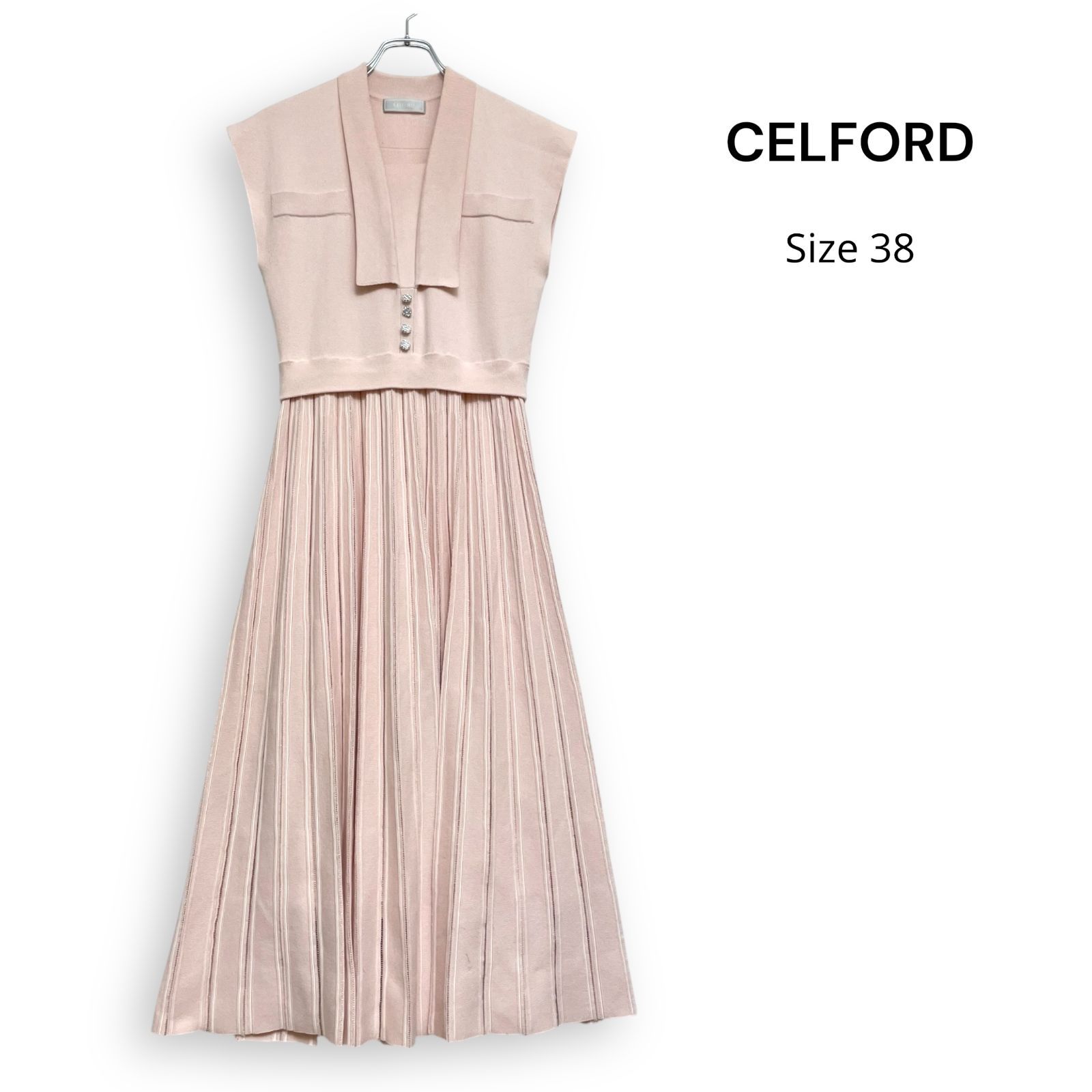 CELFORD セルフォード 襟付き プリーツ ニット ワンピース ピンク Size38 7,623円