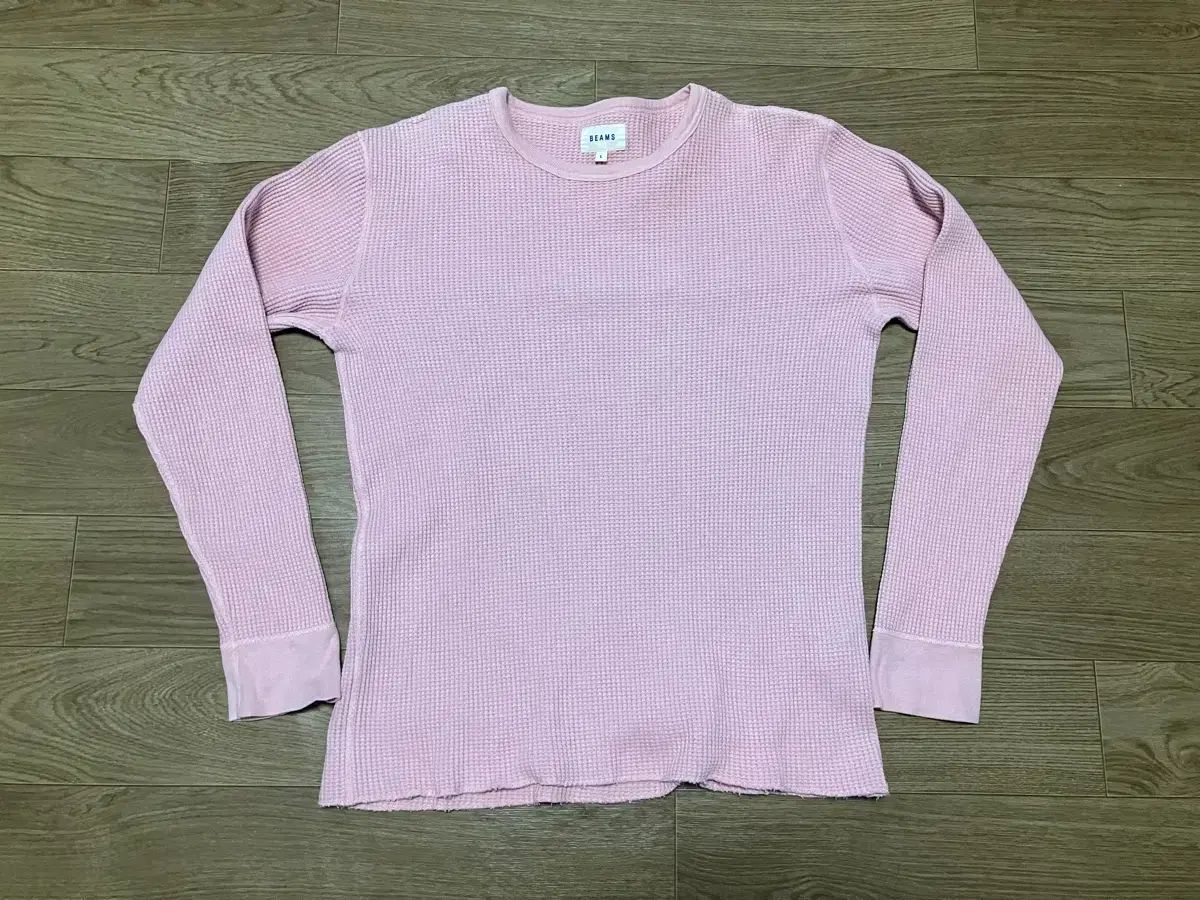L) BEAMS ビームス ワッフル ロングスリーブ ピンク made in japan