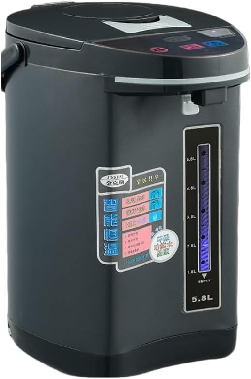 TVT 電気ポット 5.8L シンプル設計 空焚き防止 [エアー式で軽いタッチ給湯] 360度回転底 水位窓 安全設計 ロック機能 自動90°保温 再沸騰 給湯 節電 ケトル スライドロック カルキとばし 省エネ 過昇温度防止 ブラック
