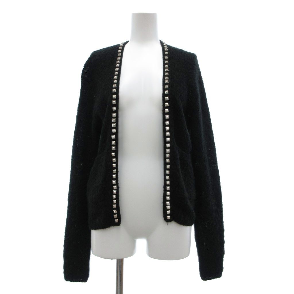 ヒステリックグラマー HYSTERIC GLAMOUR カーディガン モヘア F 黒 ブラック 長袖 ノーカラー スタッズ装飾 /SX ■GY06