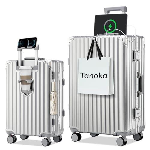 [Tanoka] スーツケース キャリーケース 機内持ち込み アルミフレーム【高耐久・多機能】S M L 大型 大容量 耐衝撃 ストッパー付き 静音ダブルキャスター 360度回転 TSAロック USBポート カップホルダー 隠しフック キャリーバッグ 出張ｍａ