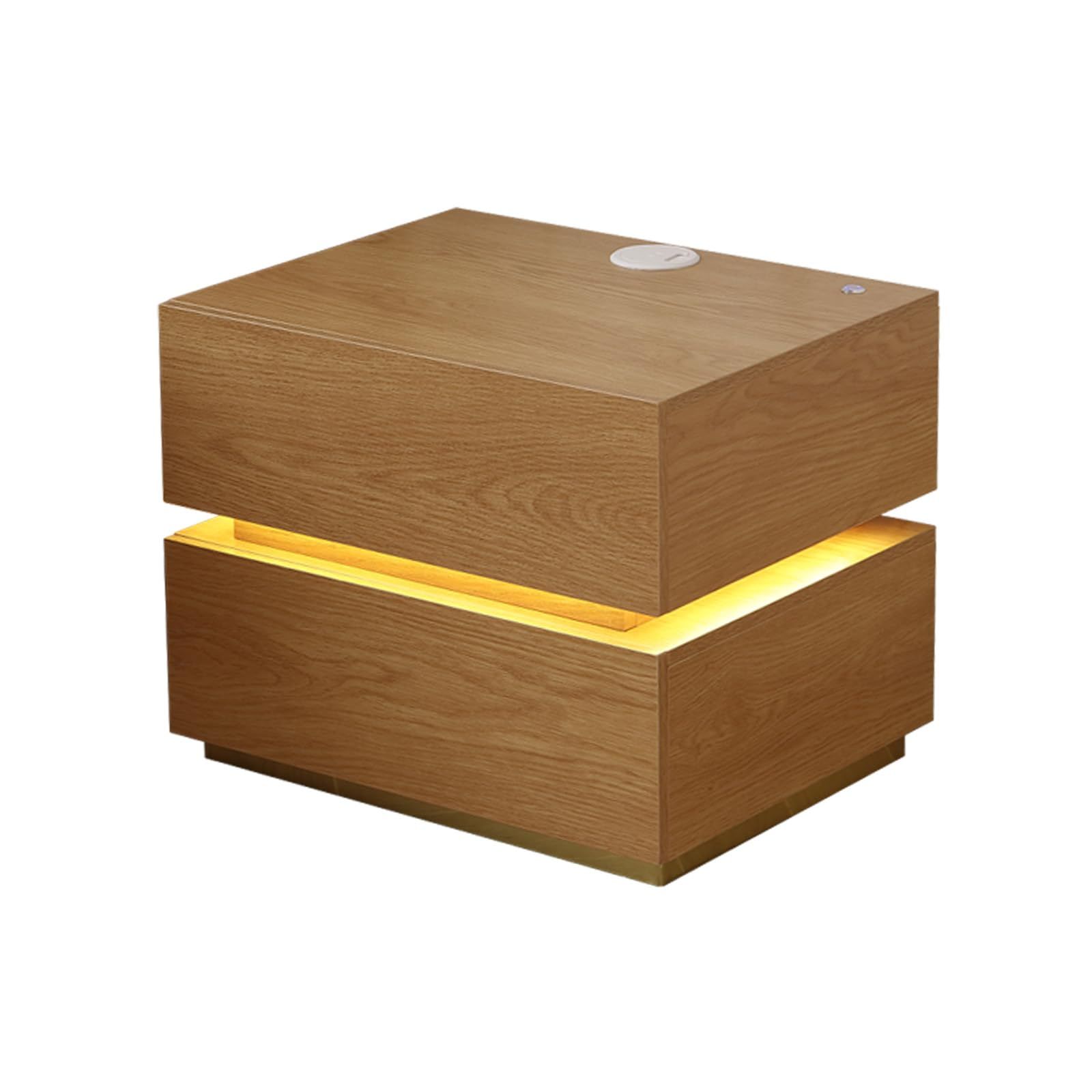 FUNROLUX ベッドサイドテーブル ナイトテーブル LEDライト内蔵&USBポート付き 2つの引き出し収納 50×40×40cm ナチュラル 木材 長方形 寝室/リビングルーム(沖縄・離島の方発送不可）) 2fc555fd
