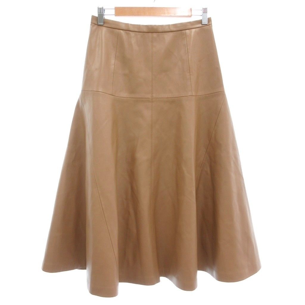 ストラスブルゴ STRASBURGO フレアスカート ミモレ ロング フェイクレザー 38 ブラウンベージュ系 /UO ■GY06