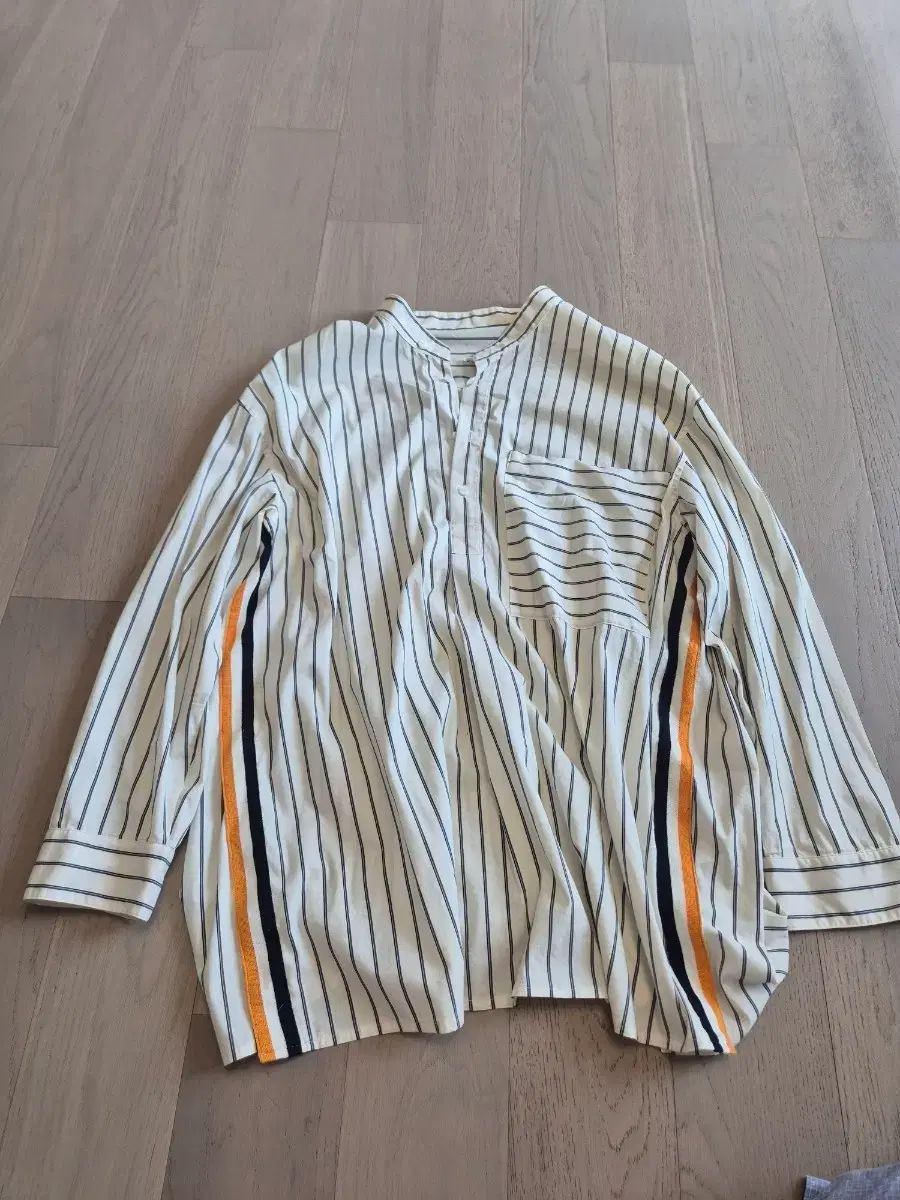 SYSTEM homme 白 ストライプ オーバーサイズシャツ